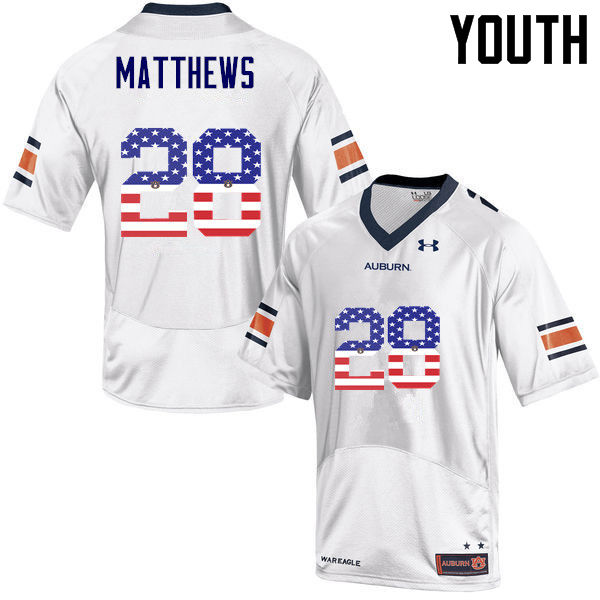 Youth #28 Tray Matthews Auburn Tigers USA Flag Fashion College Football Jerseys-White